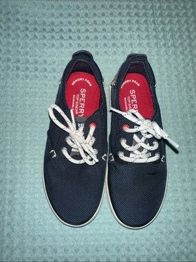 Sperry Kids Navy Canvas Lace-Up Sneakers with White Laces